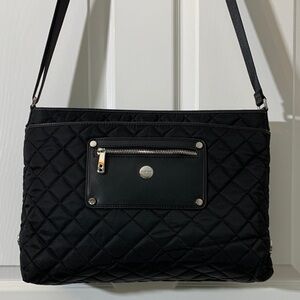 Knomo Silvi Quilted laptop messenger Bag. Deep purple lining